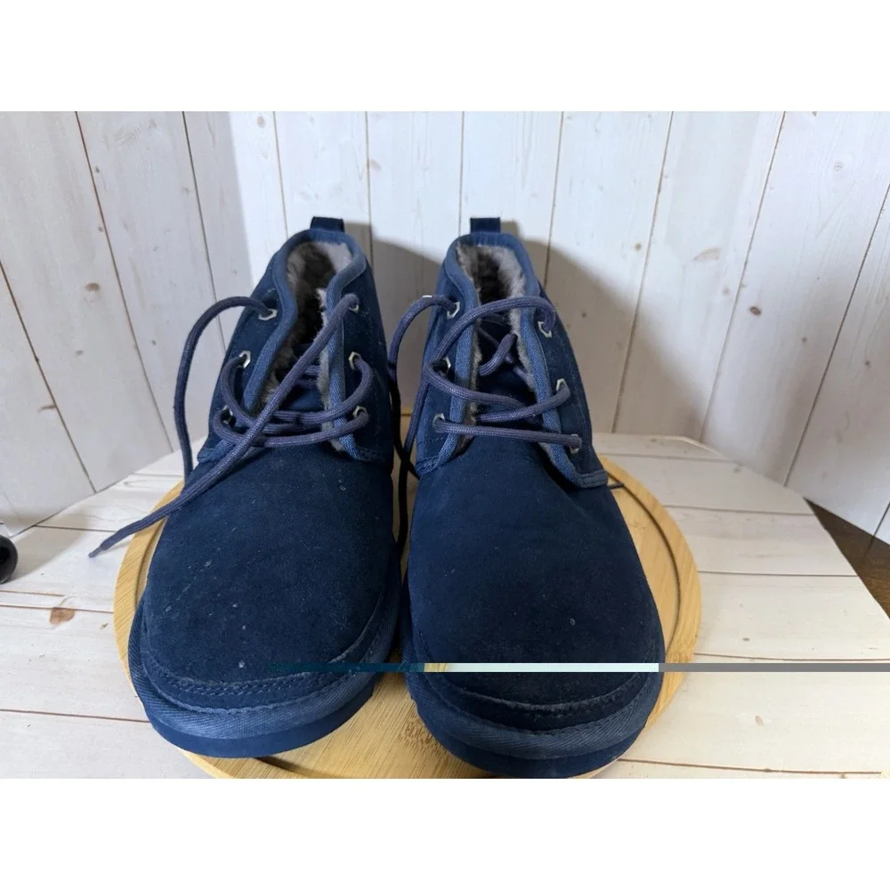 UGG Neumel Boots Mens Size 9 Blue Suede Shearling Chukka Ankle Lace Up